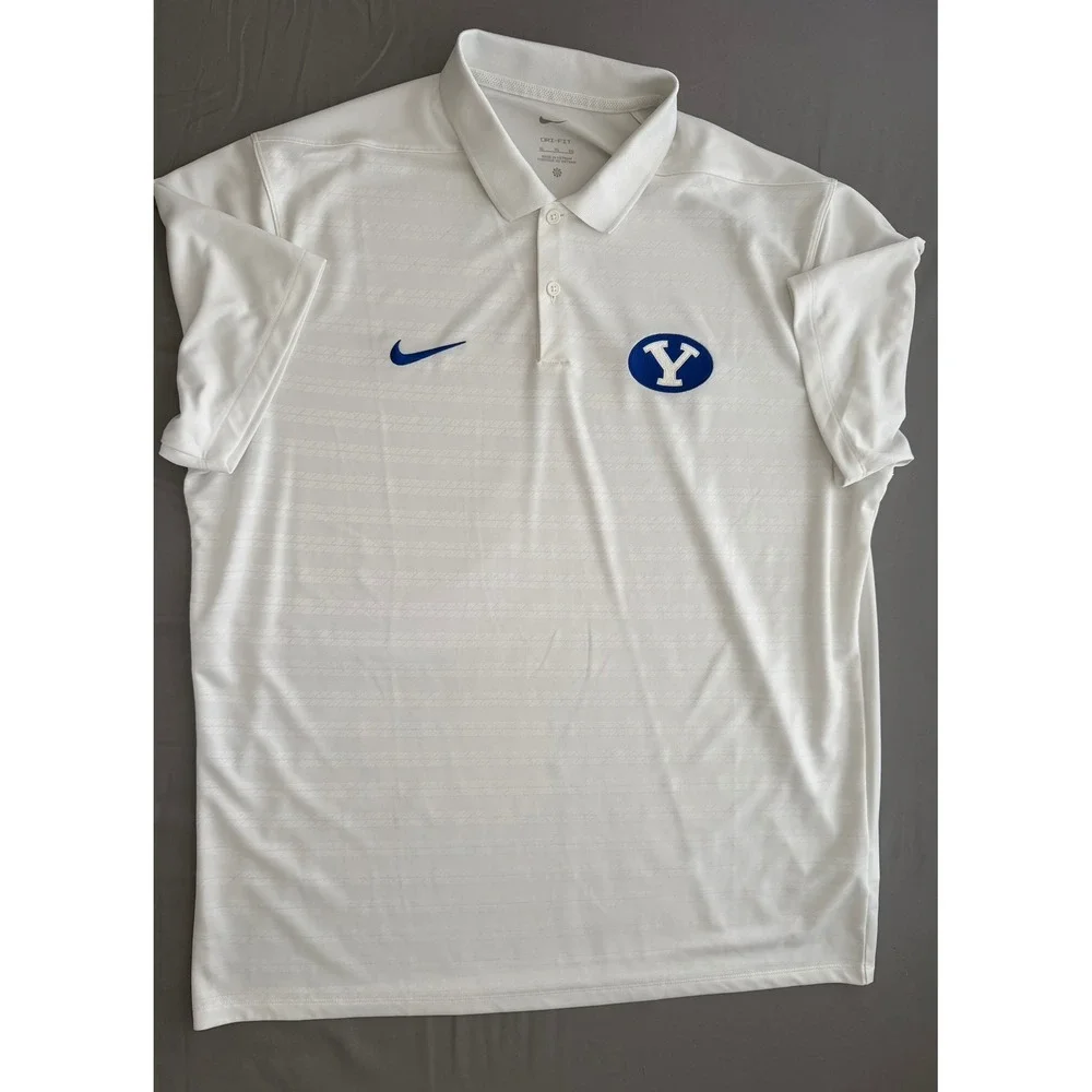 Nike BYU Cougars Dri-FIT Victory Polo Shirt Mens XL White Embroidered Logo